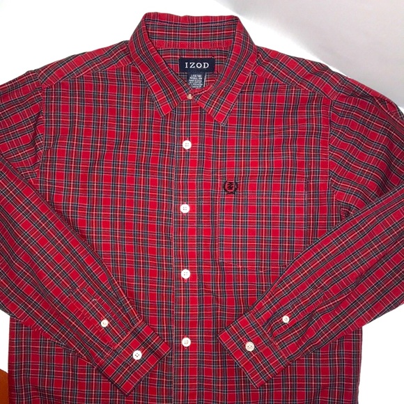 IZOD Boys Button Down Plaid Shirt Long Sleeve size 14-16 EUC - Picture 9 of 11